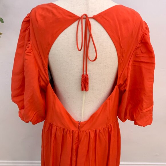 Farm Rio Orange Puffy Sleeved Corset Midi Dress Size XL - Picture 6 of 14